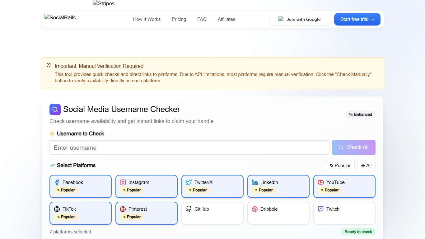 Free Social Media Username Search | Check Username Availability - SocialRails